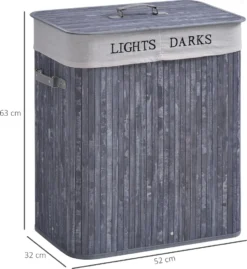 HOMCOM Wäschekorb Wäschebox Wäschesammler Mit Deckel Segeltuchsack Waschbarem Wäschesack Mit Griffen Segeltuch + Bambus Grau100L 52 X 32 X 63 Cm -Haushaltswaren Store 953c4a9209ce5344adefd6846e1ba80e