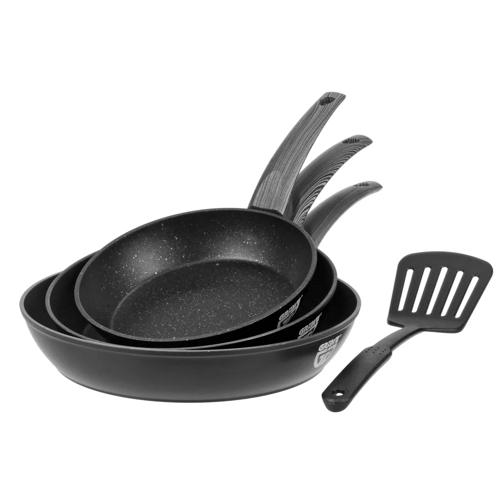 GRÄWE Aluminium-Pfannenset, Ø 20 Cm, Ø 24 Cm, Ø 28 Cm, Beschichtet, 3-teilig, Inkl. Pfannenwender 3 GRÄWE Aluminium-Pfannenset, Ø 20 Cm, Ø 24 Cm, Ø 28 Cm, Beschichtet, 3-teilig, Inkl. Pfannenwender
