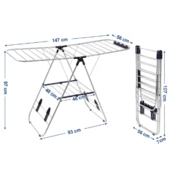 SONGMICSWäscheständer Silbern Aus Edelstahl 147 X (97-128) X 56 Cm Klappbar Verstellbare Höhe Standtrockner Wäschetrockner LLR502 -Haushaltswaren Store 9811d5ca5393deada591b41cbafe2663