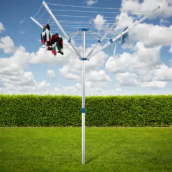 Monzana Wäschespinne Höhenverstellbar 33 M Wäscheleine Inkl. Bodenhülse Deckel Garten Wäscheständer Wäscheschirm Aluminium