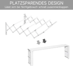 HOMCOM Wandtrockner Wäscheständer Für Wandmontage Ausziehbar Standtrockner Platzsparender Wäschetrockner Gesamttrockenlänge 57,5cm Für Drinnen Und Draußen Metall Weiß 63,5 X 60 X 20 Cm -Haushaltswaren Store 9ccb61cf2e890b41c2334af270f7ed4f