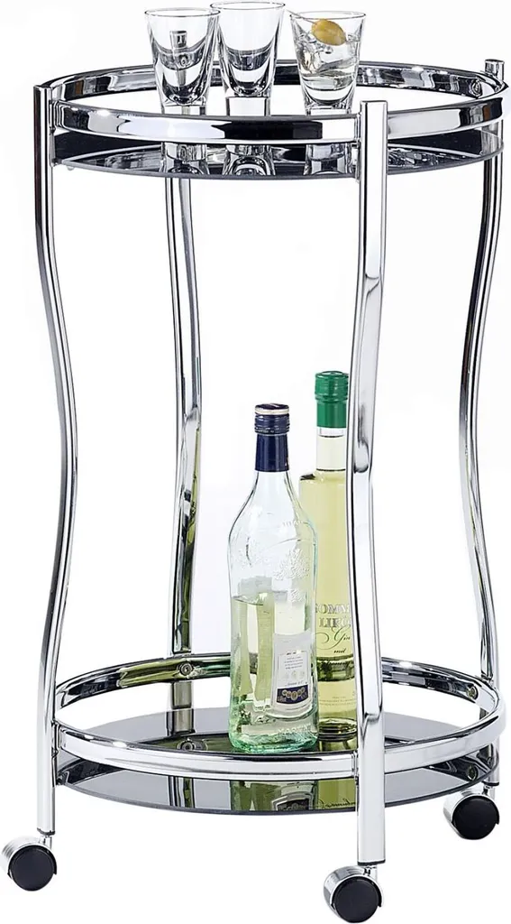 Servierwagen, Schöner Beistellwagen Rund, Praktischer Servicewagen 2 Sicherheitsglasböden In Schwarz, Eleganter Teewagen Mit Metallgestell Verchromt 3 Servierwagen, Schöner Beistellwagen Rund, Praktischer Servicewagen 2 Sicherheitsglasböden In Schwarz, Eleganter Teewagen Mit Metallgestell Verchromt