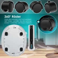 KESSER® 4in1 Mobile Klimaanlage Tower Klimagerät Ventilator/Luftkühler/Luftbefeuchter/Ionisator, Mit Fernbedienung , Timer , Wassertank, 60W, Klima , 2 Kühlakkus Turmventilator, Farbe:Weiß / Schwarz -Haushaltswaren Store 9f6adb6925d2f730262ec731227351d0