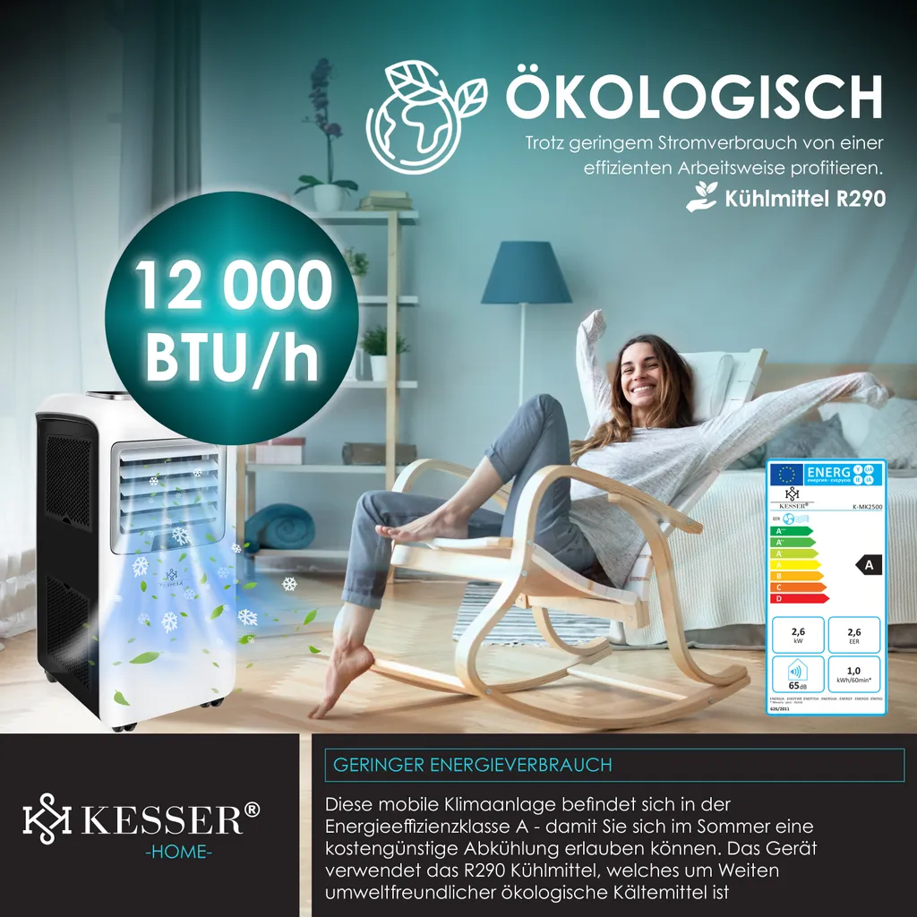 KESSER® – Klimaanlage Mobiles Klimagerät 4in1 Kühlen, Luftentfeuchter, Lüften, Ventilator - 12.000 BTU/h (3.500 Watt) 3,5 KW - Klima Mit Montagematerial, Fernbedienung Und Timer, Nachtmodus (EEK: A), Farbe:Weiß / Schwarz 13 KESSER® – Klimaanlage Mobiles Klimagerät 4in1 Kühlen, Luftentfeuchter, Lüften, Ventilator - 12.000 BTU/h (3.500 Watt) 3,5 KW - Klima Mit Montagematerial, Fernbedienung Und Timer, Nachtmodus (EEK: A), Farbe:Weiß / Schwarz – Bild 11