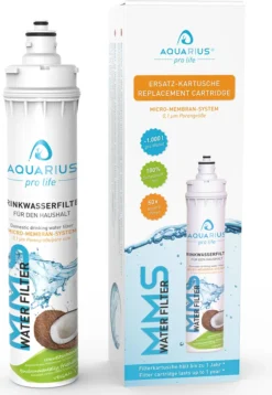 AQUARIUS Pro Life ® - ERSATZKARTUSCHE Für Trinkwasserfilter Für Die Küche - Ultra Feine 0,1 Mikron Porengröße - Innovatives 3-stufiges Filtersystem Inkl. Aktivkohle & Micro-Membran-System - Filtert Bis Zu 11.200 Liter/Jahr I Einbaufilter - Wasserfilter