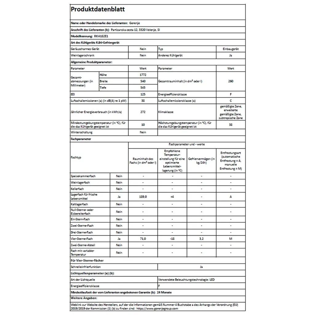 Gorenje - RKI4182E1 - Einbau-Kühl-Gefrierkombination - Schlepptür-Technik 5 Gorenje - RKI4182E1 - Einbau-Kühl-Gefrierkombination - Schlepptür-Technik – Bild 3