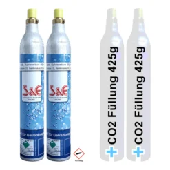 2 X CO2 Reserve-Zylinder Für 425g | 60l Sprudel-Wasser - Kohlensäure Nachfüll-Flasche Kompatibel Mit Soda Wasser-Sprudler -Haushaltswaren Store a438544679d1dd8cb3d9ff2cc3338b9b