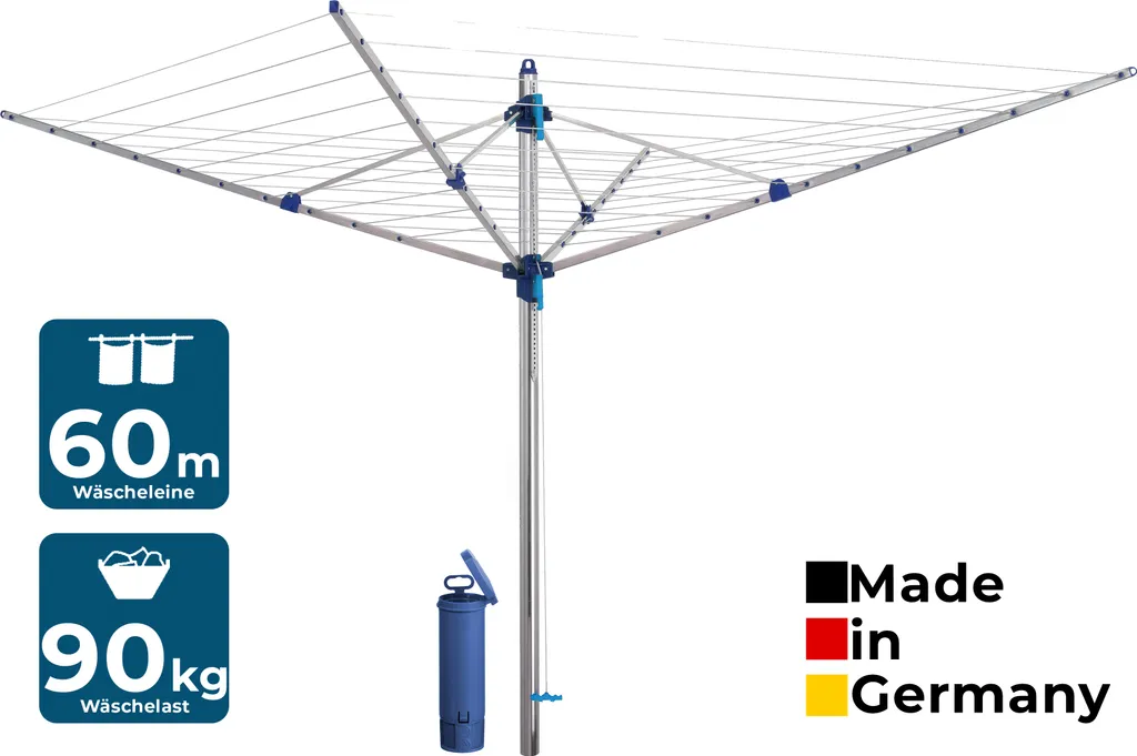 BLOME Wäschespinne Standard Medium Plus - Inkl. Bodenhülse Mit Deckel, Wäscheschirm Mit 60m Wäscheleine, Hochwertig & Stabil, Germany 3 BLOME Wäschespinne Standard Medium Plus - Inkl. Bodenhülse Mit Deckel, Wäscheschirm Mit 60m Wäscheleine, Hochwertig & Stabil, Germany
