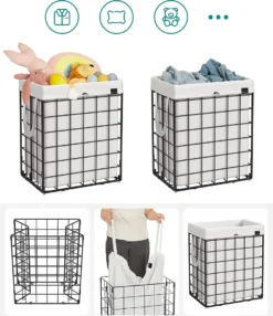 SONGMICS Wäschekorb 90L, Faltbarer Wäschesammler, Abnehmbarer Und Waschbarer Wäschesack, Metalldrahtgestell, Für Schlafzimmer, Bad, Waschküche, Schwarz-weiß LCB190W01 -Haushaltswaren Store a46ef572b71cada5dff4329ed8390c7d