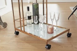 WOHNLING Design Servierwagen Gold 67x80x45 Cm | Mobiler Beistelltisch | Speisewagen Mit Glasplatte | Küchenwagen Milchglas | Teewagen | Mini Bar Auf Rollen -Haushaltswaren Store a64e0631c83fcdd6c0a16cd5ada09177