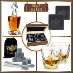 Whisiskey - Whisky Karaffe – Twisted Dekanter Set - Whiskey Karaffe Set - 1000ML - Geschenke Für Männer - Inkl. 8 Whisky Steine, Zange & 2 Whisky Gläser -Haushaltswaren Store a7a0d9fe2603d71030ab148f8e5eb6d0