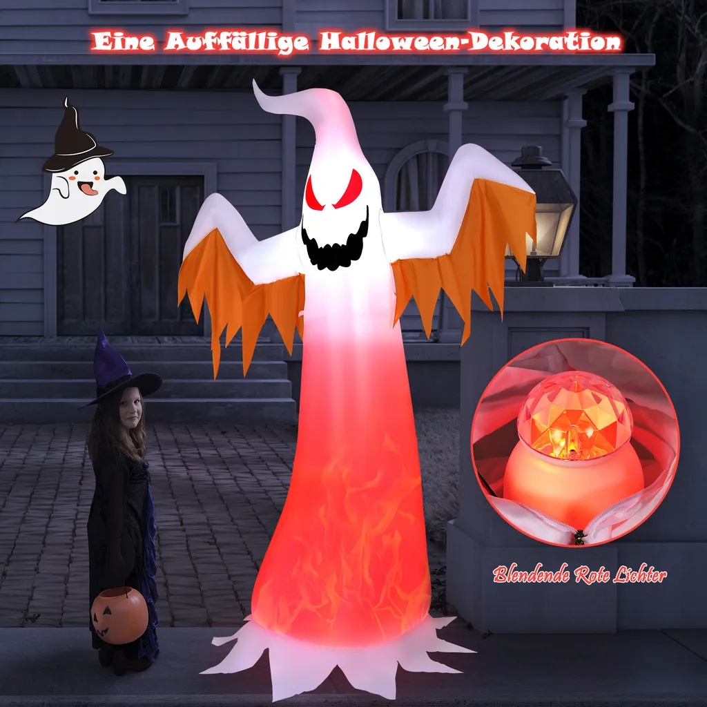 COSTWAY 180cm Aufblasbarer Geist Für Halloween, Selbstaufblasende Halloween-Dekoration Mit Roten LED-Lichtern, Schreckliche Dekogeis Für Hausgarten Rasen Garten Party 5 COSTWAY 180cm Aufblasbarer Geist Für Halloween, Selbstaufblasende Halloween-Dekoration Mit Roten LED-Lichtern, Schreckliche Dekogeis Für Hausgarten Rasen Garten Party – Bild 3