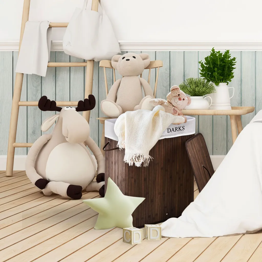 Juskys Bambus Wäschekorb Curly – 100 Liter Wäschesammler Mit Deckel, Griff & Stoff Wäschesack – 2 Fächer Wäschesortierer – Wäschebox In Braun 4 Juskys Bambus Wäschekorb Curly – 100 Liter Wäschesammler Mit Deckel, Griff & Stoff Wäschesack – 2 Fächer Wäschesortierer – Wäschebox In Braun – Bild 2