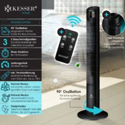 KESSER® Turmventilator Mit Fernbedienung | 120 Cm | Oszilation | 55W | LED-Display | Ventilator Mit 3 Geschwindigkeitsstufen + Timer Bis 12 Stunden + 3 Betriebsmodi + 90° Oszillierend Towerventilator, Farbe:Schwarz 12 KESSER® Turmventilator Mit Fernbedienung | 120 Cm | Oszilation | 55W | LED-Display | Ventilator Mit 3 Geschwindigkeitsstufen + Timer Bis 12 Stunden + 3 Betriebsmodi + 90° Oszillierend Towerventilator, Farbe:Schwarz -Haushaltswaren Store a902a9a70daadc90f4d44517b0399f3c