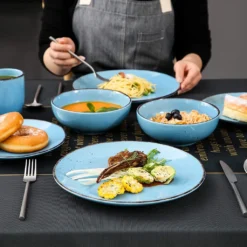 Vancasso Serie Navia Oceano, 16 Teilig Essservice Set Aus Steingut, Tafeiservice Für 4 Personen, Wasserblau, Vintage Aussehen, Natur Design -Haushaltswaren Store ad0b3169ed702fa0905d2adef944b768