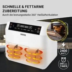 N8WERK Doppel-Heißluftfritteuse - 7,6l Heißluft Fritteuse Friteuse Fritöse XL Air Fryer Edelstahl Doppelkorb 2x 3,8L -Haushaltswaren Store ae92a0edcef2f64252cbdf3fd61254b1