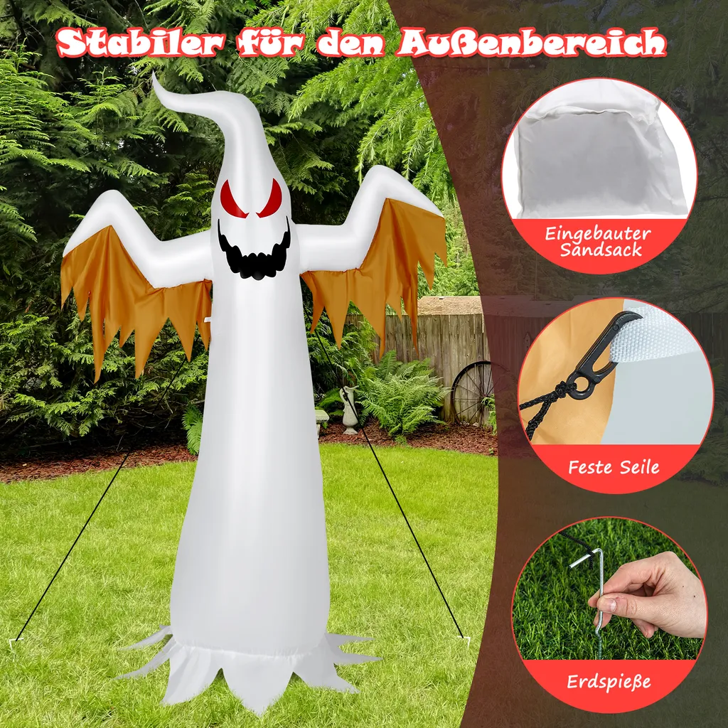 COSTWAY 180cm Aufblasbarer Geist Für Halloween, Selbstaufblasende Halloween-Dekoration Mit Roten LED-Lichtern, Schreckliche Dekogeis Für Hausgarten Rasen Garten Party 7 COSTWAY 180cm Aufblasbarer Geist Für Halloween, Selbstaufblasende Halloween-Dekoration Mit Roten LED-Lichtern, Schreckliche Dekogeis Für Hausgarten Rasen Garten Party – Bild 5