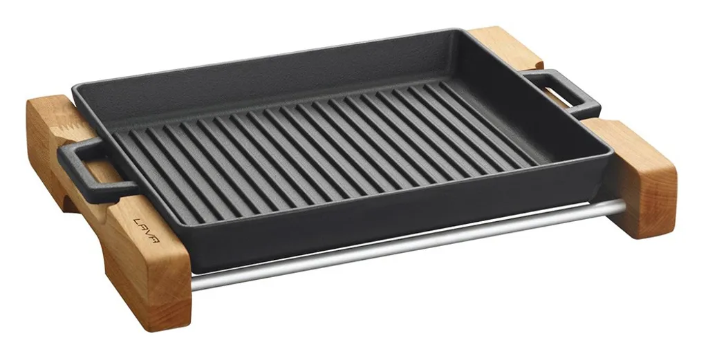 Grill-/Servierpfanne 32x26cm Mit Holzgestell Gusseisen Emailliert LAVA 4 Grill-/Servierpfanne 32x26cm Mit Holzgestell Gusseisen Emailliert LAVA – Bild 2