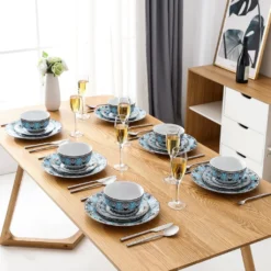 Tafelservice VEWEET, 18 Teiliges Geschirrset Aus Porzellan, AUDRIE Serie, Mit Je 6 Müslischale, Dessertteller Und Flachteller Für 6 Personen -Haushaltswaren Store b28b8c5bf86308e082307995d5aff90a