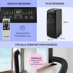 Klarstein Mobile Klimaanlage Mit Abluftschlauch - Ventilator Luftentfeuchter Nachtmodus Funktion - 7.000 BTU 21-34 M² - Mobiles Klimagerät Mit Fernbedienung - Air Conditioner Mobil - Schwarz -Haushaltswaren Store b3749ff6356b9112a04be1b83df82665