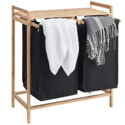 Wäschekorb Mit 2 Ausziehbaren Wäschesäcken - Wäschesortierer - 44 Liter - Bambus - 64,5x73,5x33 Cm - Schwarz -Haushaltswaren Store b3bdcacb3a590a3e2fe2a84ec7ff4684