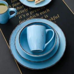 Vancasso Serie Navia Oceano, 16 Teilig Essservice Set Aus Steingut, Tafeiservice Für 4 Personen, Wasserblau, Vintage Aussehen, Natur Design -Haushaltswaren Store b497724568e27f3e109e026b4d8a9b4e