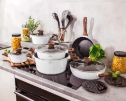 Weiße Keramik-Marmortöpfe Mit Bratpfanne Und Wok Set 15-teiliges -Haushaltswaren Store b4dec5f7ed2ab7fa1f5850a8b4c4e7e0