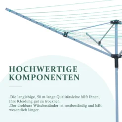 BIGTREE Wäschespinne,Wäscheschirm Mit Leineneinzug, Höhenverstellbar, 40m/50m Wäscheleine(Stahl-L) -Haushaltswaren Store b58c1d129254fd7d269947aba91b2bd9
