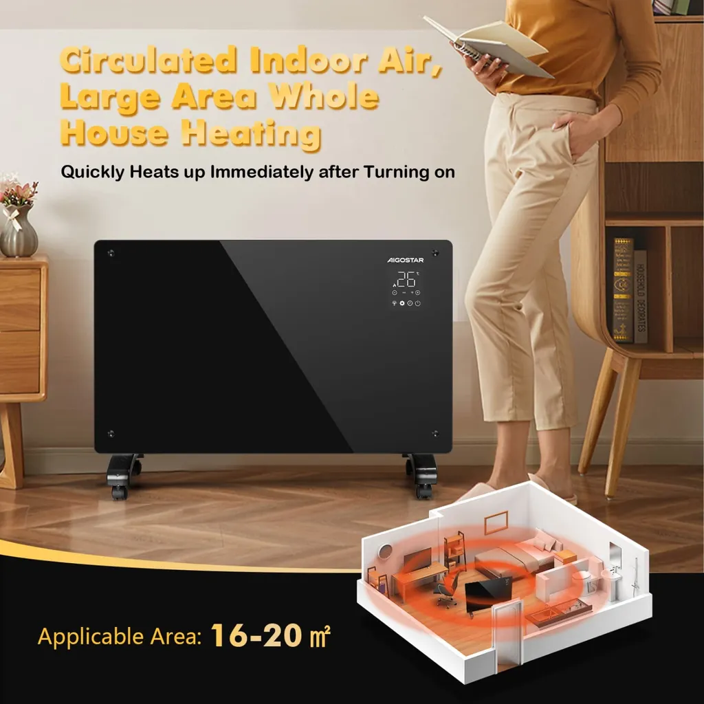 Aigostar Elektroheizung, Elektro Glasheizung, Konvektor-Heizung, LED Touchscreen Einstellbare Temperatur, 2000 W 8 Aigostar Elektroheizung, Elektro Glasheizung, Konvektor-Heizung, LED Touchscreen Einstellbare Temperatur, 2000 W – Bild 6