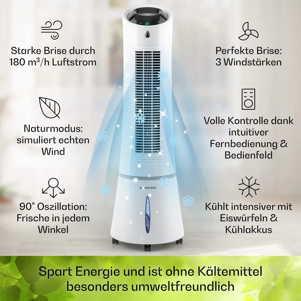 Klarstein Mobiles Klimagerät Ohne Abluftschlauch - Luftkühler Mit Wasser Ventilator Luftbefeuchter Luftreiniger Funktion - 6L Wassertank - Air Cooler Klimaanlage Mobil Mit Fernbedienung - Weiß 5 Klarstein Mobiles Klimagerät Ohne Abluftschlauch - Luftkühler Mit Wasser Ventilator Luftbefeuchter Luftreiniger Funktion - 6L Wassertank - Air Cooler Klimaanlage Mobil Mit Fernbedienung - Weiß – Bild 3