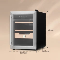Klarstein Zigarren Humidor Befeuchter - Thermoelektrischer Humidor Schrank Mit Glastür - Mit Einschüben Aus Zedernholz - Hygrometer - LED-Innenbeleuchtung - 37 Liter - Silber Humidor Zigarre Elektrisch Humidor Schrank Luftbefeuchter Humidor Zigarren -Haushaltswaren Store b7b5db6f7fd1e562d09f2519c2a3d275