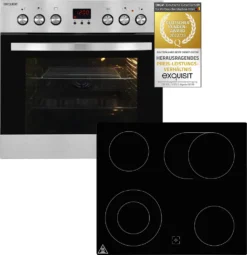Exquisit EHE 185-1.2-Set Einbau-Herd Glaskeramikkochfeld | Ober-/Unterhitze | Inox