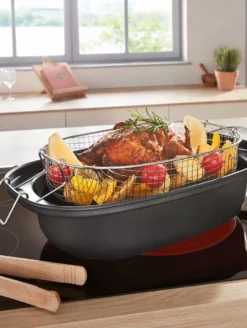 GSW Aromabräter Mit Einsatz 39x25x9,5 Cm / 4 Ltr., Kohlenstoffstahl, Edelstahl Rostfrei, Glas, Aromabräter Mit Aroma-Glasdeckel ø Ca. 39 X 25 X H 9,5cm / Drahteinsatz -Haushaltswaren Store b93ce86c1a85bac77d917f4db5e78a06