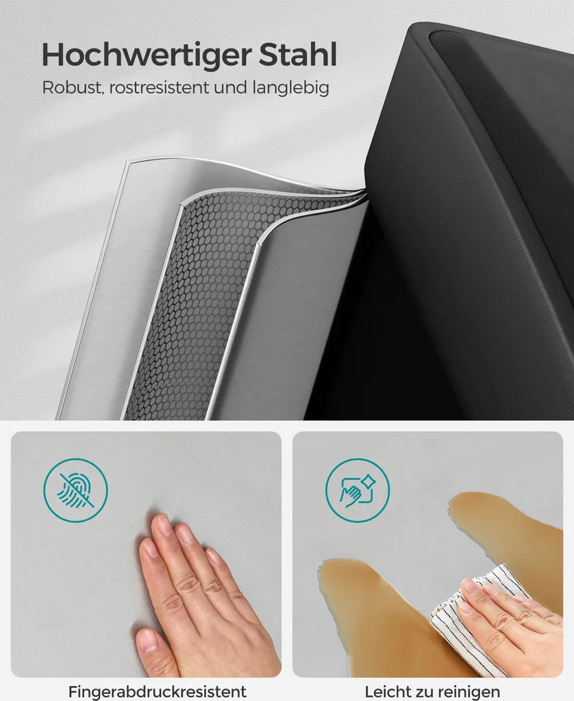 SONGMICS Mülleimer 24L, Edelstahl Abfalleimer Mit Inneneimer 3 X 8L 3-in-1Treteimer Trennsysteme LTB24L 10 SONGMICS Mülleimer 24L, Edelstahl Abfalleimer Mit Inneneimer 3 X 8L 3-in-1Treteimer Trennsysteme LTB24L – Bild 8