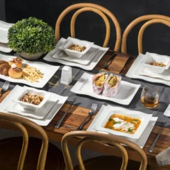 MALACASA, Serie Mario, 28-teilig Kombiservice Aus Porzellan Geschirrset Mit Je 6 Schalen, 6 Dessertteller, 6 Suppenteller, 6 Speiseteller, 2 Rechteckige Platten Und 2 Salz- Und Pfefferdosen -Haushaltswaren Store bc57c86290a474a497354f5b85d61391