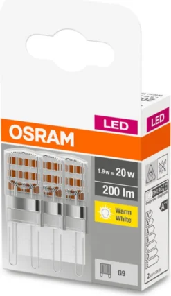 OSRAM BASE LED Lampe PIN, Pinlampe Mit G9 Sockel, 1,90W, Ersatz Für 20W-Glühbirne, Klar, Warmweiss (2700K), 3er-Pack -Haushaltswaren Store bc6562ffacd73c355d1ec98deec6a627