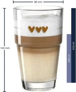 LEONARDO 043467 Solo Latte Macchiato Becher Mit Motiv Herzen, Glas, 410 Ml, Klar -Haushaltswaren Store bf8e8b5aa09c02e892beeb5df69c7ce4