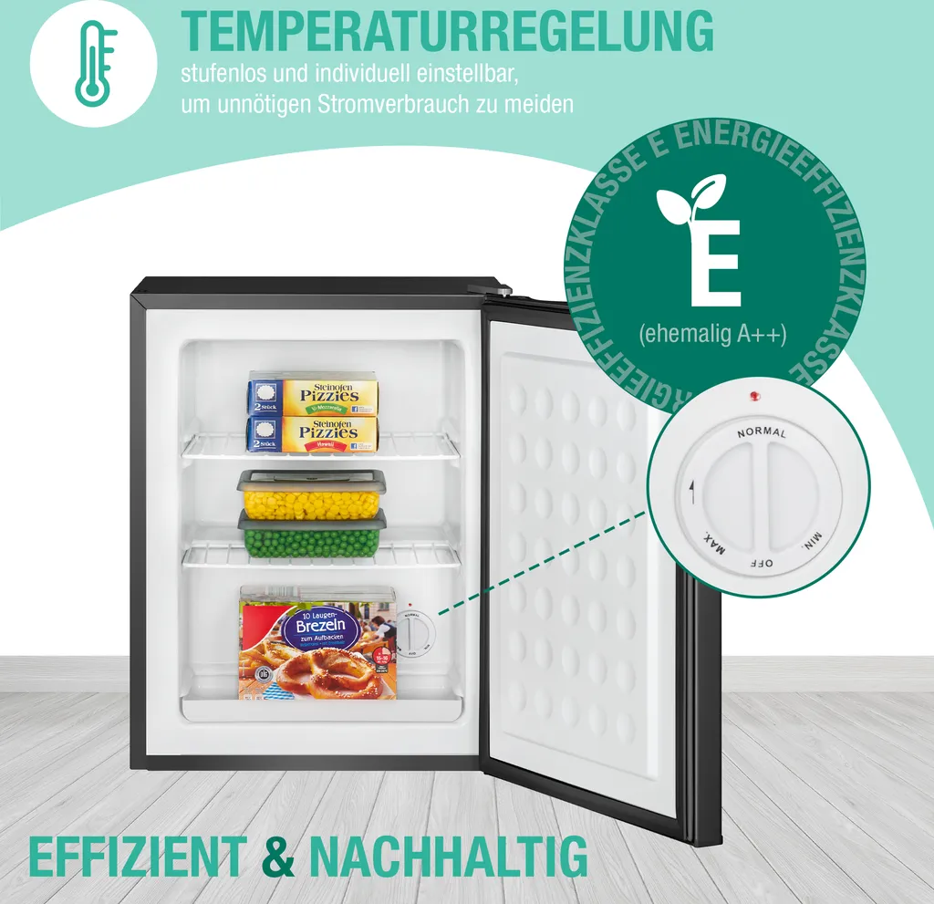 Bomann® Gefrierschrank, 42L Nutzinhalt, Mini Gefrierschrank Mit 2 Herausnehmbaren Gitterablagen, Gefrierschrank Mit Wechselbarem Türanschlag & Stufenloser Temperaturreglung - GB 7236 Schwarz 4 Bomann® Gefrierschrank, 42L Nutzinhalt, Mini Gefrierschrank Mit 2 Herausnehmbaren Gitterablagen, Gefrierschrank Mit Wechselbarem Türanschlag & Stufenloser Temperaturreglung - GB 7236 Schwarz – Bild 2