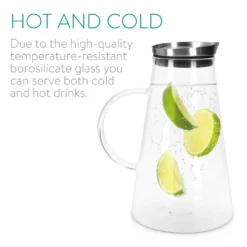 Navaris Glaskaraffe Aus Borosilikatglas 1,6L Glaskrug - Wasser Karaffe Mit Deckel - Glasbehälter Wasserkaraffe Wasserflasche - Tee Krug Ausgießer -Haushaltswaren Store c031bb86c9978e78b0d75a7d2c2ad67e