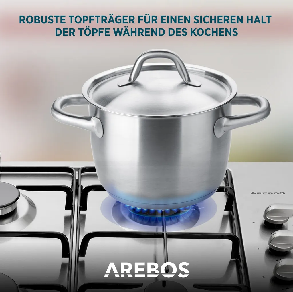 AREBOS Gaskochfeld 5 Flammen, Edelstahl, Inkl. Topfträger & Zündsicherung, Autark, Geeignet Für Erdgas Oder Propangas, Gasherd 8 AREBOS Gaskochfeld 5 Flammen, Edelstahl, Inkl. Topfträger & Zündsicherung, Autark, Geeignet Für Erdgas Oder Propangas, Gasherd – Bild 6