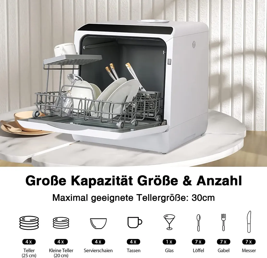 Puluomis Geschirrspüler 5L Geschirrspülmaschine Mini Spülmaschine Tischgeschirrspüler 45cm Freistehend, Funktioniert Mit/ohne Wasseranschluss, Kompakt, Für Büro, Kleine Wohnung, Camping, Wohnwagen, Weiß 4 Puluomis Geschirrspüler 5L Geschirrspülmaschine Mini Spülmaschine Tischgeschirrspüler 45cm Freistehend, Funktioniert Mit/ohne Wasseranschluss, Kompakt, Für Büro, Kleine Wohnung, Camping, Wohnwagen, Weiß – Bild 2