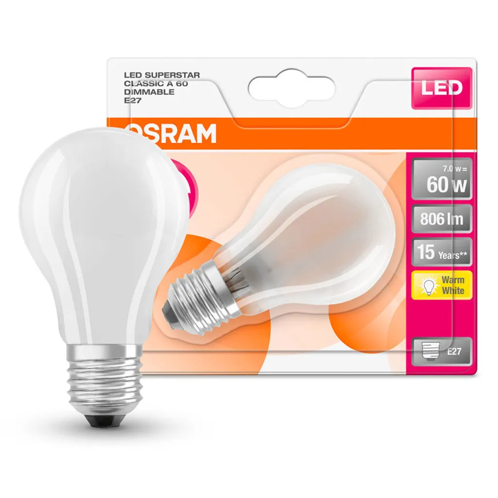 Osram LED Leuchtmittel Classic A60 E27 7W Warmweiß, Dimmbar, Weiß Matt 7 Osram LED Leuchtmittel Classic A60 E27 7W Warmweiß, Dimmbar, Weiß Matt – Bild 5