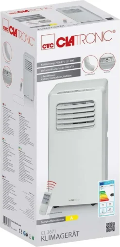 Clatronic Klimagerät CL 3671 Mit LED-Display - Farbe: Weiß - Funktionen: Kühlen, Entfeuchten, Gebläse - 780 W - Inkl. 1,5 M Abluftschlauch + Fensterabluft-Kit + Infrarot-Fernbedienung; 263 807 -Haushaltswaren Store c37bd9626cc0e6cee3b8130aaa0eea18