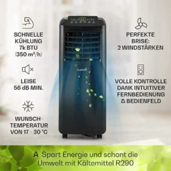 Klarstein Mobile Klimaanlage Mit Abluftschlauch - Ventilator Luftentfeuchter Nachtmodus Funktion - 7.000 BTU 21-34 M² - Mobiles Klimagerät Mit Fernbedienung - Air Conditioner Mobil - Schwarz -Haushaltswaren Store c7d121ac1178ab14da3c454ee8105e51