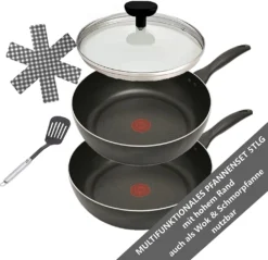 Tefal B30310 Cook&Clean Pfannenset 5tlg Hochrand, Pfanne 28cm + 30cm Hoher Rand, Teflon Antihaftbeschichtet, Bratpfanne Set Tief , Inkl. Deckel