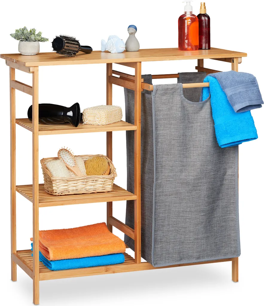 Relaxdays Bambus Badregal Mit Wäschekorb 3 Relaxdays Bambus Badregal Mit Wäschekorb