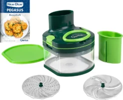 Genius Nicer Dicer Pegasus Gemüsezerkleinerer 10-tlg | Handzugdeckel | Geringer Kraftaufwand | Gemüseschneider Für Schnelles & Sicheres Arbeiten | Fein Reiben + Grob Schneiden