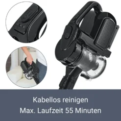 Juskys 2in1 Handstaubsauger & Akku Staubsauger - Beutellos & Kabellos – Bis 55 Min Laufzeit - Lithium-Ionen Akku, Wandhalterung & Ladestation – Schwarz -Haushaltswaren Store cb2af2d496e01d079dcd8a8c62fe65c6