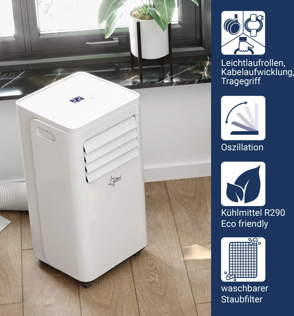 SUNTEC Mobiles Lokales Klimagerät Impuls 2.0 Eco | Für Räume Bis 60 M3 (25 M2) | Inkl. Abluftschlauch | Kühler Und Entfeuchter Mit ökologischem Kühlmittel R290 | 7.000 BTU/h, EEK A 6 SUNTEC Mobiles Lokales Klimagerät Impuls 2.0 Eco | Für Räume Bis 60 M3 (25 M2) | Inkl. Abluftschlauch | Kühler Und Entfeuchter Mit ökologischem Kühlmittel R290 | 7.000 BTU/h, EEK A – Bild 4