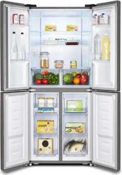 Hisense RQ515N4AC2 Cross Door Kühl-Gefrierkombination - NoFrostPlus - Multi Air Flow - SuperCool - Langlebiger Inverter - LED Display - Nettofassungsvermögen 427 L: Kühlteil 265 L / Gefrierteil 129 L - Super Cool - Edelstahl – Optik -Haushaltswaren Store d2d0acb7b80f61daedac611ff2d334e4